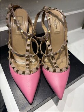 Valentino Pink and Tan Rockstud  Pumps